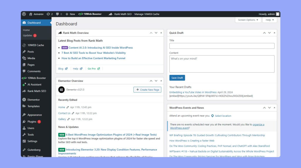 پیشخوان وردپرس در طراحی سایت وردپرسی